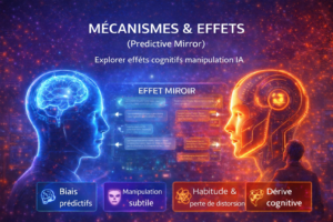Illustration pédagogique sur les mécanismes de l’effet miroir IA et la dérive cognitive